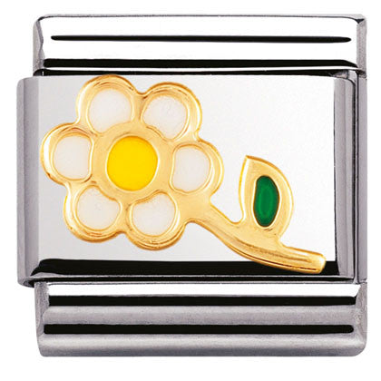 030214/05 Classic,S/steel,enamel,bonded yellow gold WHITE flower with stem