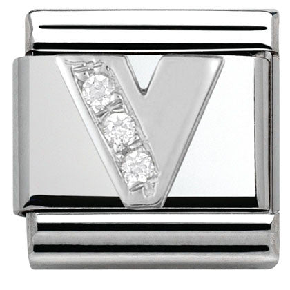 330301/22 Classic LETTER V S/steel. Cub. zirc,925 silver