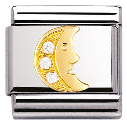 030308/11 Classic,S/steel, Bonded Yellow Gold,CZ White moon