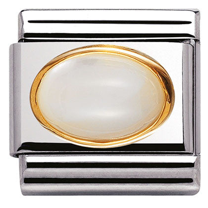 030502/12 Classic oval hard stones,S/Steel,Bonded Yellow Gold WHITE MOTHER OF PEARL