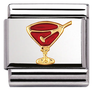 030209/29 Classic,s/steel with enamel and bonded yellow gold Red cocktail glass
