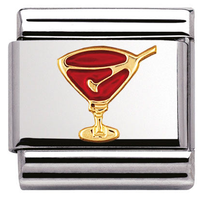 030209/29 Classic,s/steel with enamel and bonded yellow gold Red cocktail glass