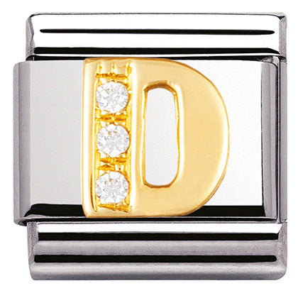 030301/04 Classic LETTER D ,S/Steel,Bonded Yellow Gold,CZ
