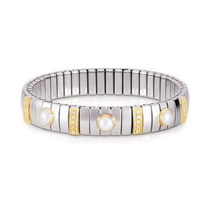 EXTENSION N.Y. bracelets (M) in stainless steel with 18k gold? Cubic Zirconia and 3 pearls (013_White Pearl)