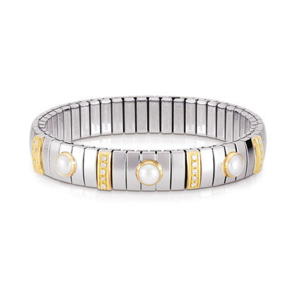 EXTENSION N.Y. bracelets (M) in stainless steel with 18k gold? Cubic Zirconia and 3 pearls (013_White Pearl)