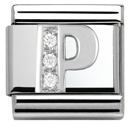 330301/16 Classic LETTER P S/steel. Cub. zirc,925 silver