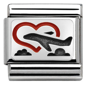 330208/02 CL OXIDIZED PLATES,steel,enamel,925 silver Heart with plane