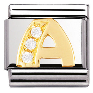 030301/01 Classic LETTER A ,S/Steel,Bonded Yellow Gold,CZ