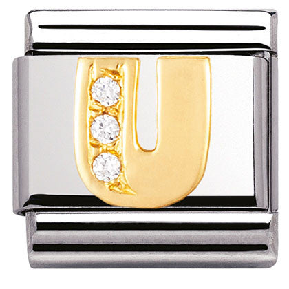030301/21 Classic LETTER U ,S/Steel,Bonded Yellow Gold,CZ