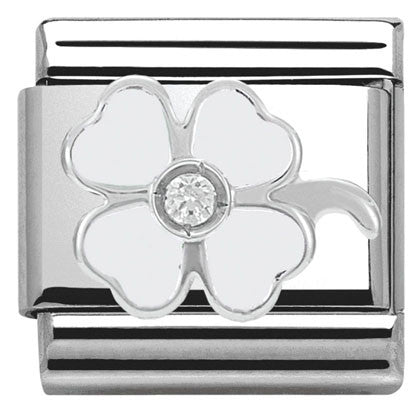 330305/14 CLASSIC Silver & enamel,1 CZ,925 silver White clover