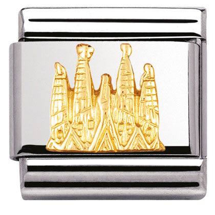 030123/19 Classic RELIEF MONUMETS,S/Steel,bonded yellow gold Barcelona,Sagrada Family (Spain)