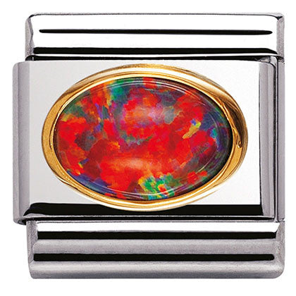 030502/08 Classic oval hard stones,S/Steel,Bonded Yellow Gold RED OPAL