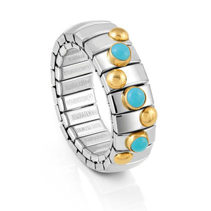 XTE Ring in stainless steel with 18K gold and small stones (003_TURQUOISE)