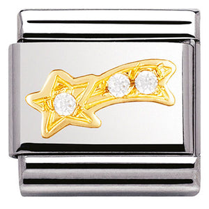 030308/25 Classic S/steel,Bonded Yellow Gold,CZWhite shooting star