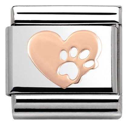 430104/12 Classic S/steel,Bonded Rose Gold Heart With Pawprint