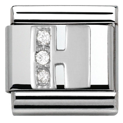 330301/08 Classic LETTER  H S/steel. Cub. zirc,925 silver