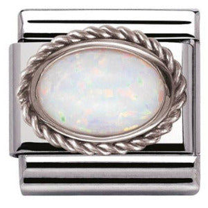 330503/07 Classic hard stones stainless steel? rich silver 925 setting white opal