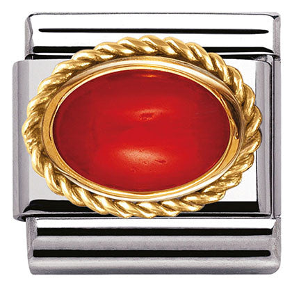 030507/11 Classic HARD STONES S/Steel,Bonded Yellow Gold setting,RED CORAL