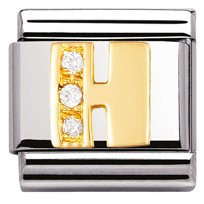 030301/08 Classic LETTER H,S/steel,Bonded Yellow Gold,CZ