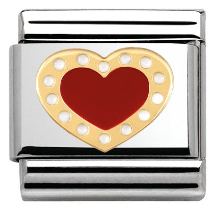 030283/04 Classic LOVE 2 stainless steel? enamel and yellow gold Heart with dots RED