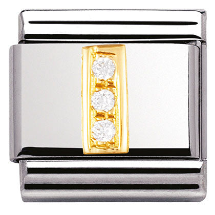 030301/09 Classic LETTER I ,S/steel,Bonded Yellow Gold,CZ