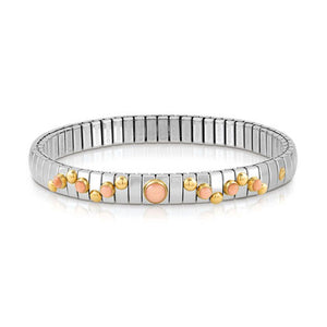 EXTENSION bracelet in stainless steel with 18K gold? round stone and small stones (006_PINK CORAL)