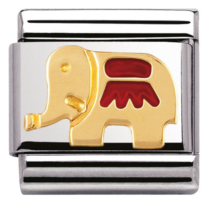 030212/21 Classic S/Steel,enamel,bonded yellow gold RED elephant