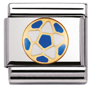 030204/13 Classic Sport Blue  White football,with enamel and bonded yellow gold