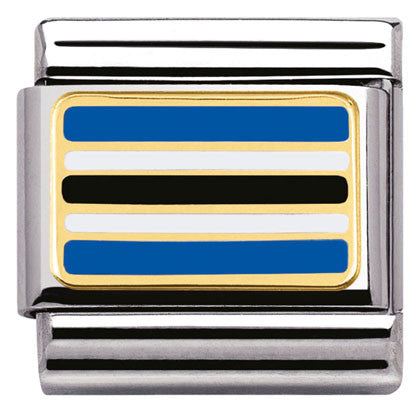 030237/18 Classic Flag,S/steel,enamel,bonded yellow gold BOTSWANA