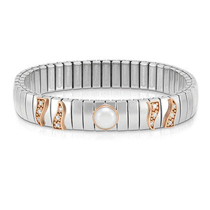 XTE MEDIUM bracelets in stainless steel? gold 9k? Cub. Zirc and stones (013_White Pearl)