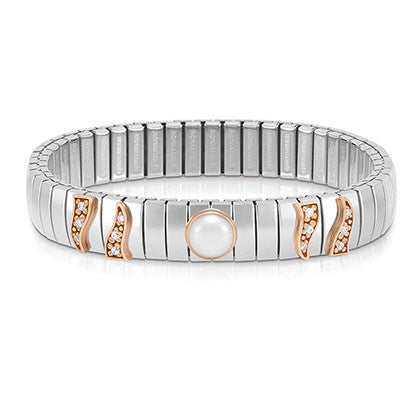 XTE MEDIUM bracelets in stainless steel? gold 9k? Cub. Zirc and stones (013_White Pearl)