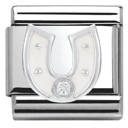 330305/12 CLASSIC Silver & enamel,1 CZ,925 silver white horseshoe