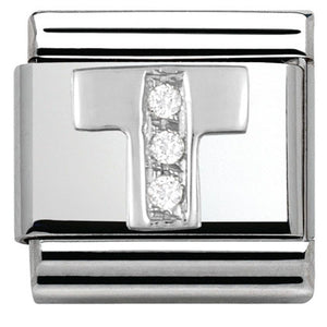 330301/20 Classic LETTER T S/steel. Cub. zirc,925 silver