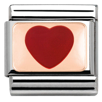 430201/14 Classic PLATES,S/Steel, Bonded Rose Gold,enamel  Red Heart