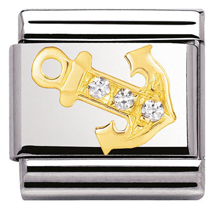 030309/04 Classic,S/Steel.Bonded Yellow Gold,CZ. White anchor