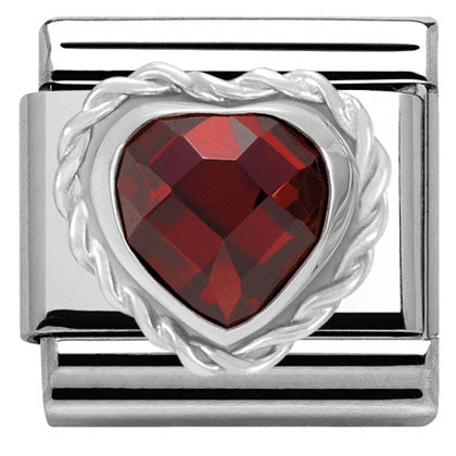 330603/005 Classic HEART FACETED CZ ,S/steel,925 silver twisted setting RED