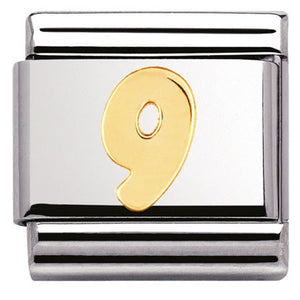 030102/09 Classic NUMBER 9, S/Steel,Bonded Yellow Gold