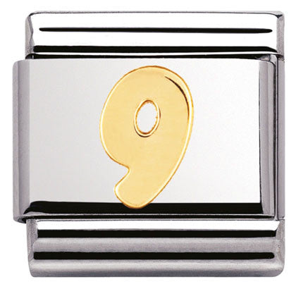 030102/09 Classic NUMBER 9, S/Steel,Bonded Yellow Gold