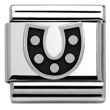 330202/08 Classic,S/steel,enamel, silver 925 Black Horseshoe