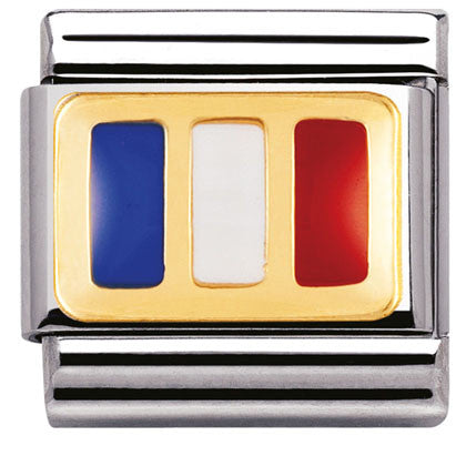 030234/05 Classic FLAG,s.steel, enamel, bonded yellow gold FRANCE