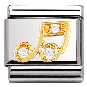 030308/18 Classic .S/steel, Bonded Yellow Gold,CZ,,White Musical note