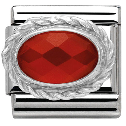330503/28  Classic stones S/Steel, rich silver 925 setting Faceted Red Agath