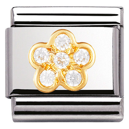 030312/18 Classic,S/steel,Bonded Yellow Gold,Cz, White Flower