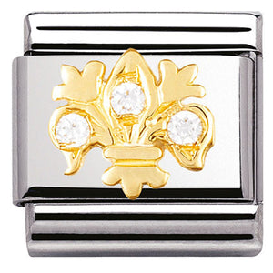 030307/12 Classic , S/Steel. Bonded Yellow Gold,CZ WHITE Lily