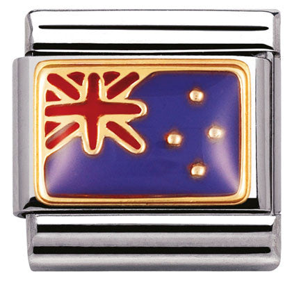 030238/02 Classic OCEANIA FLAG,S/steel,enamel,bonded yellow gold  NEW ZEALAND