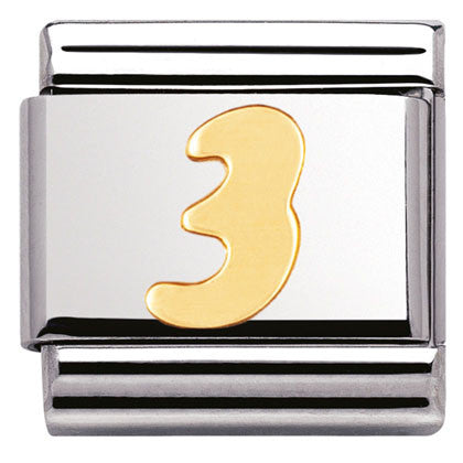 030102/03 Classic NUMBER 3,S/Steel,Bonded Yellow Gold