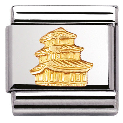 030123/16 Classic RELIEF MONUMENTS,S/steel,bonded yellow gold Pagoda (Asia)