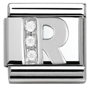 330301/18 Classic LETTER R S/steel. Cub. zirc,925 silver