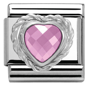 330603/003 Classic HEART FACETED CZ ,S/steel,925 silver twisted setting PINK