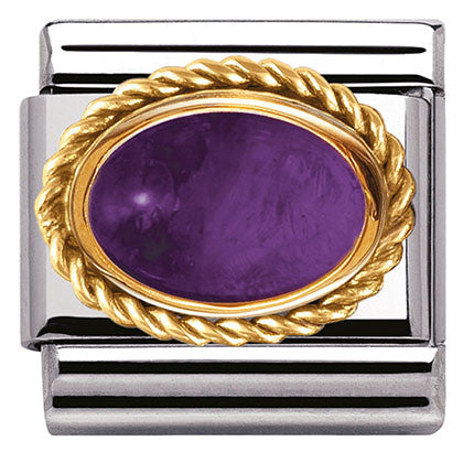 030508/02 Classic SEMIPRECIOUS STONES,S/steel,Bonded Yellow Gold setting, rope detail AMETHYST